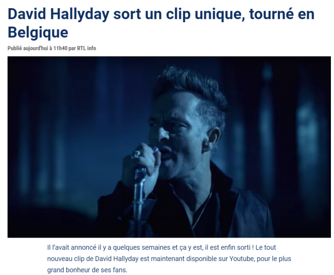 David Hallyday sort un clip unique, tourné en Belgique